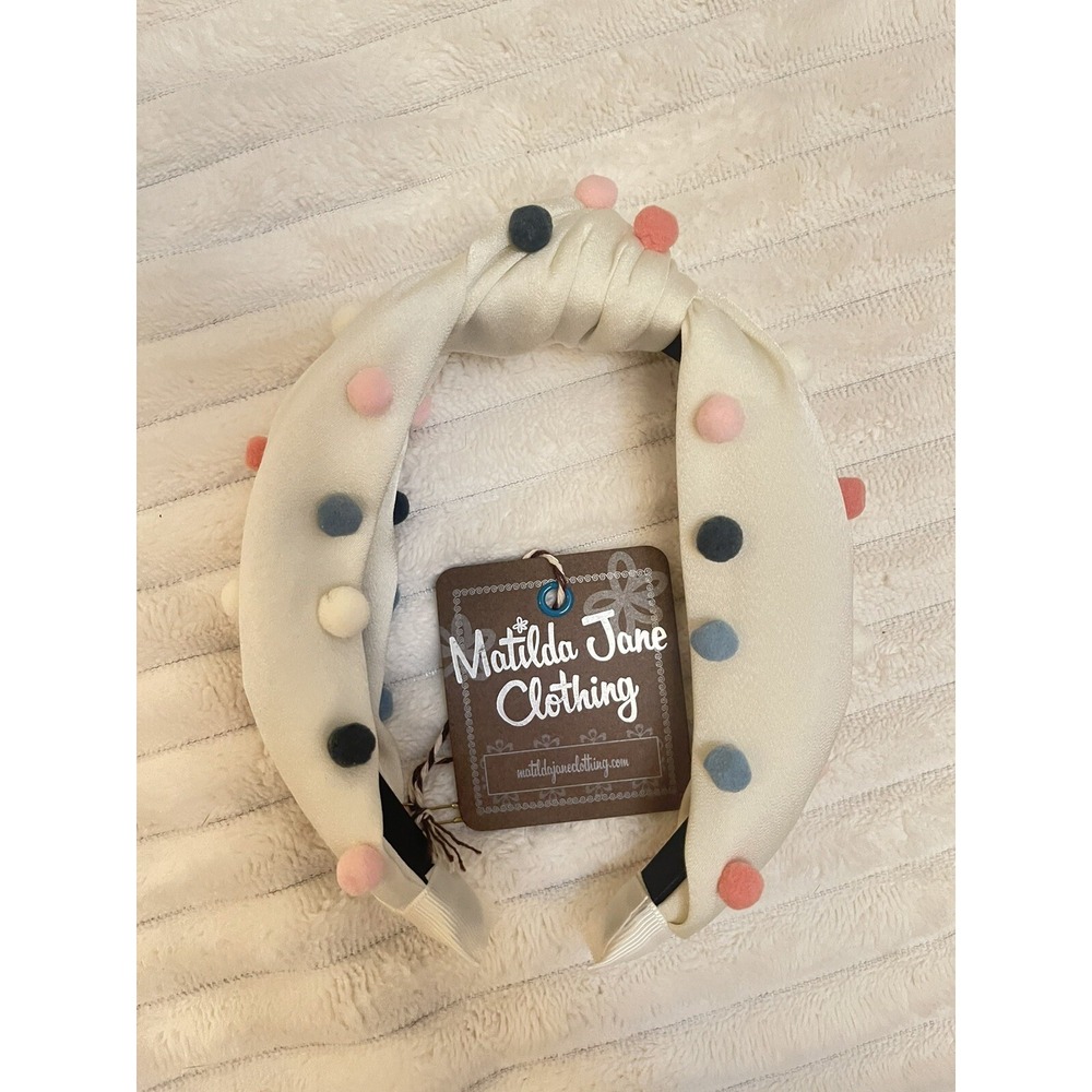 Matilda Jane Girls White Wonderment Playful Pom Pom headband New